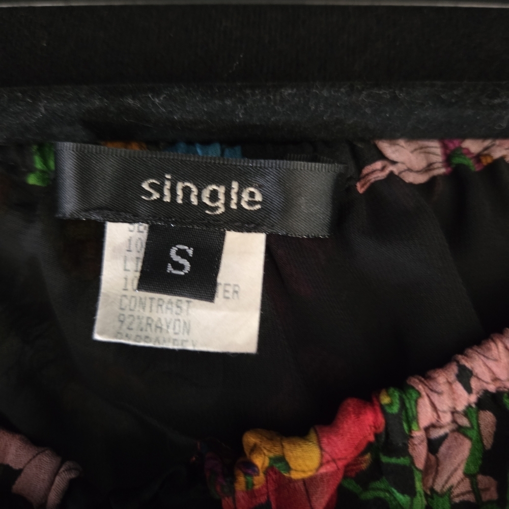Floral Blouse - Boho Romantic Size Small Black Multicolor Silk Vibrant Colorful - Picture 5 of 7